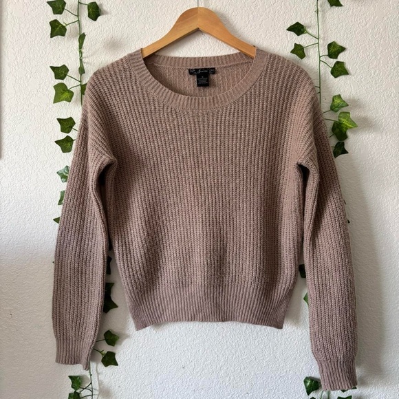 Finesse Sweaters - Finesse Beige Brown Knit Sweater Ribbed Long Sleeve Pullover Size S